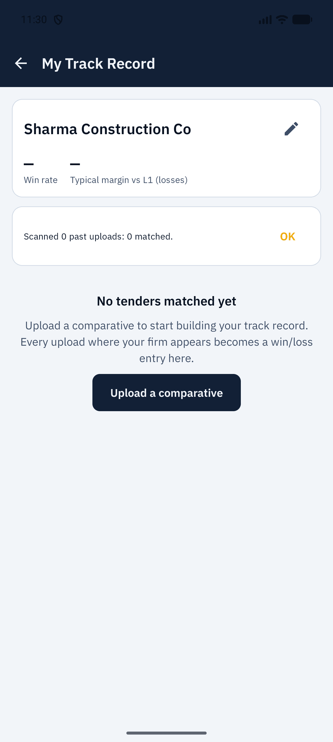 My Track Record screen in its empty starting state